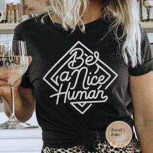 Be A Nice Human Women's Black T-shirt, Raw Neck